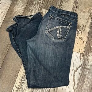 Cowgirl Tuff Blue Boot Cut Jeans with Decorative Stitching,  33x 35 l